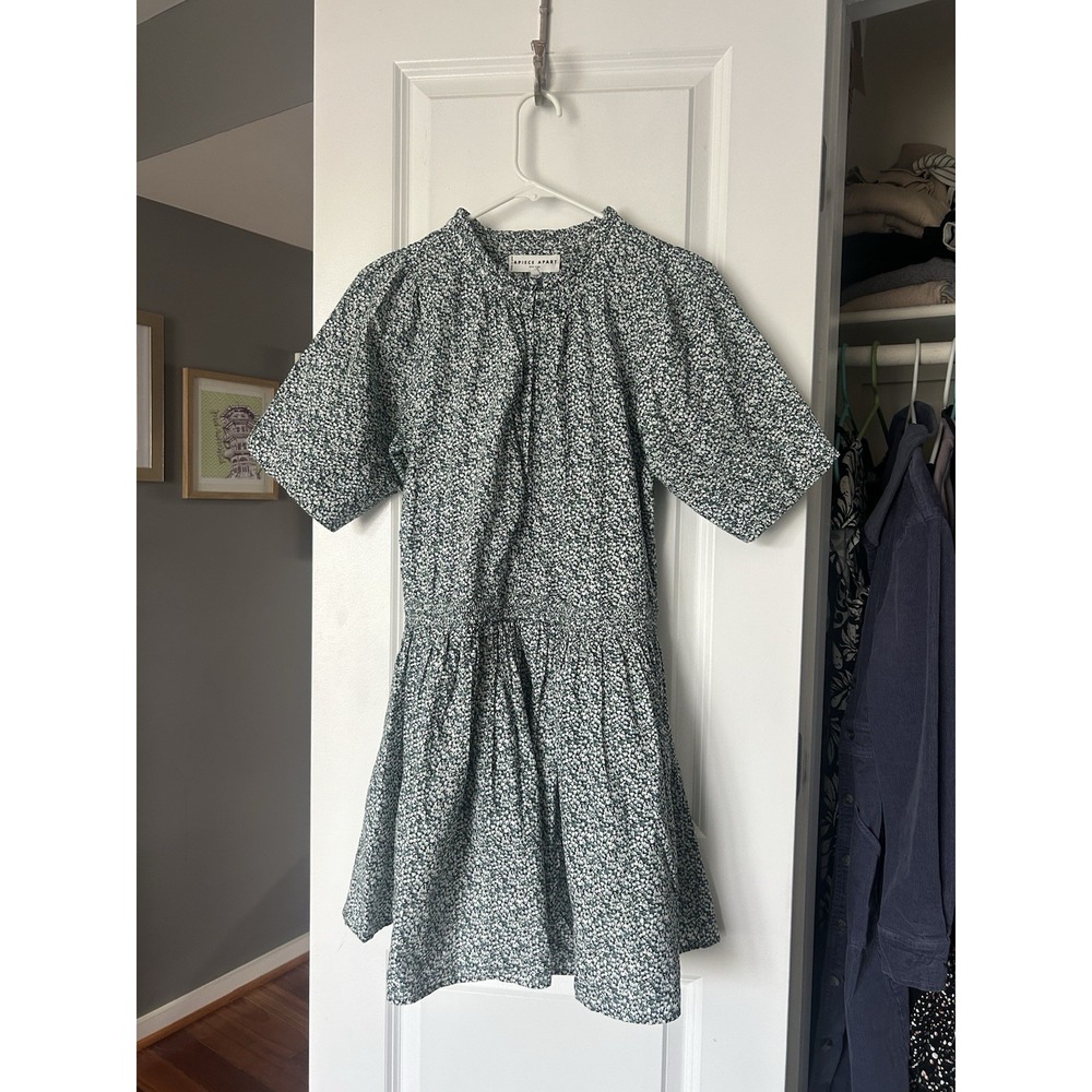 Apiece Apart Womens Grada Dots Mini Dress Organic Cotton Blue Green Sz Small